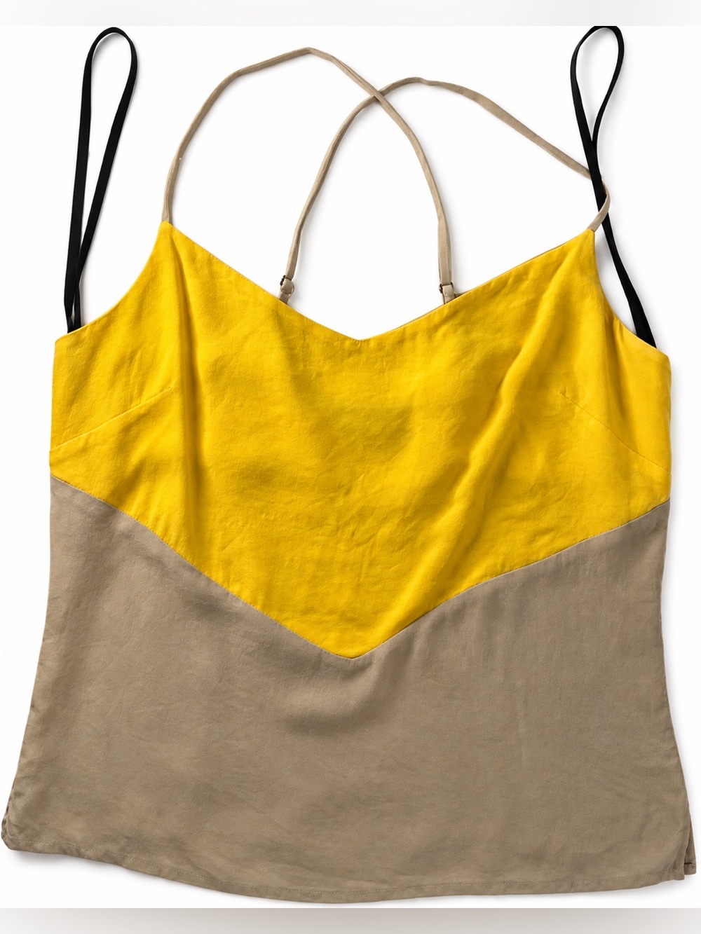bebe Yellow and Tan V‑Panel Spaghetti‑Strap Camisole